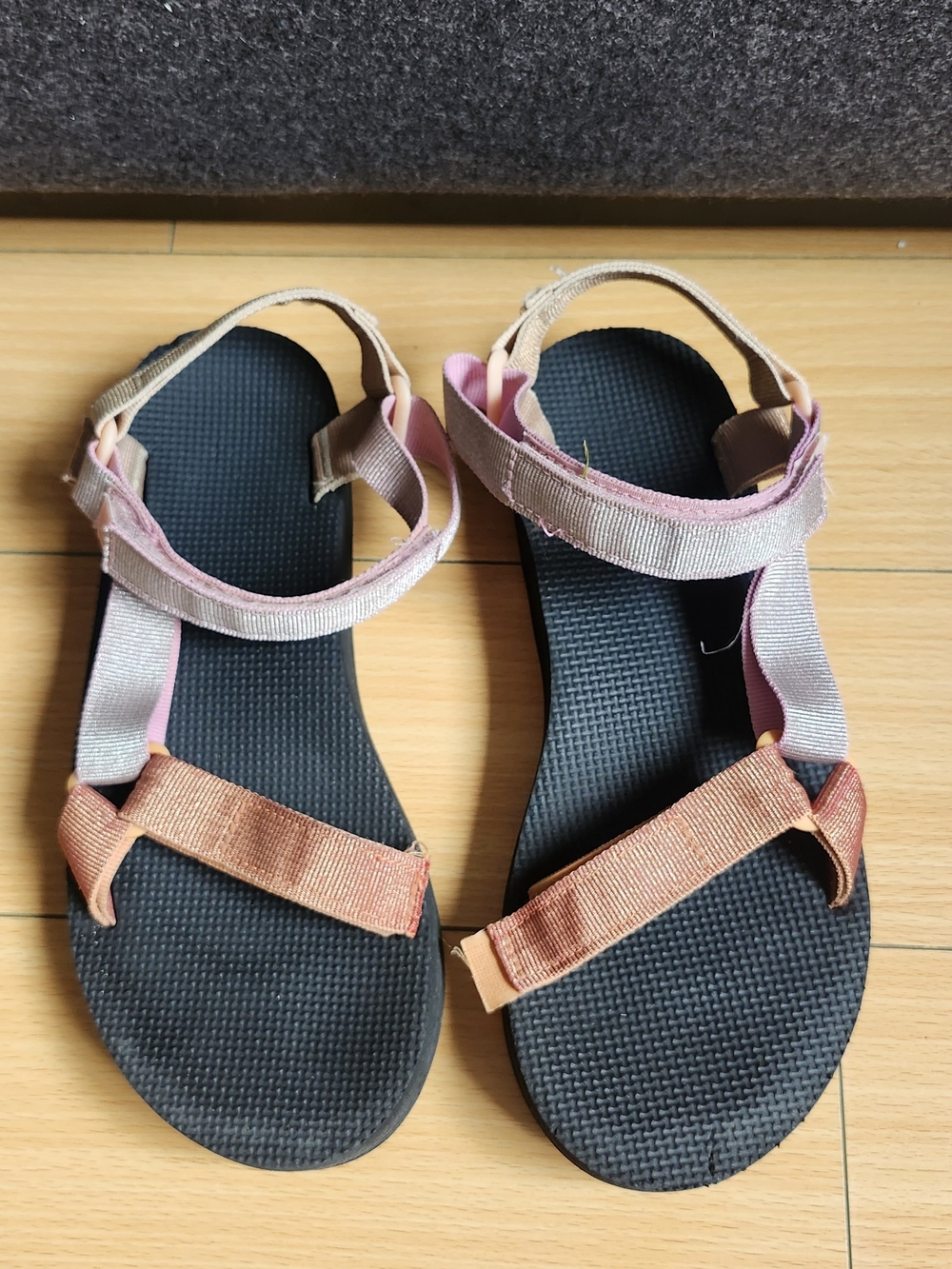 Teva Women's Black Sandals with Pink and Copper Straps